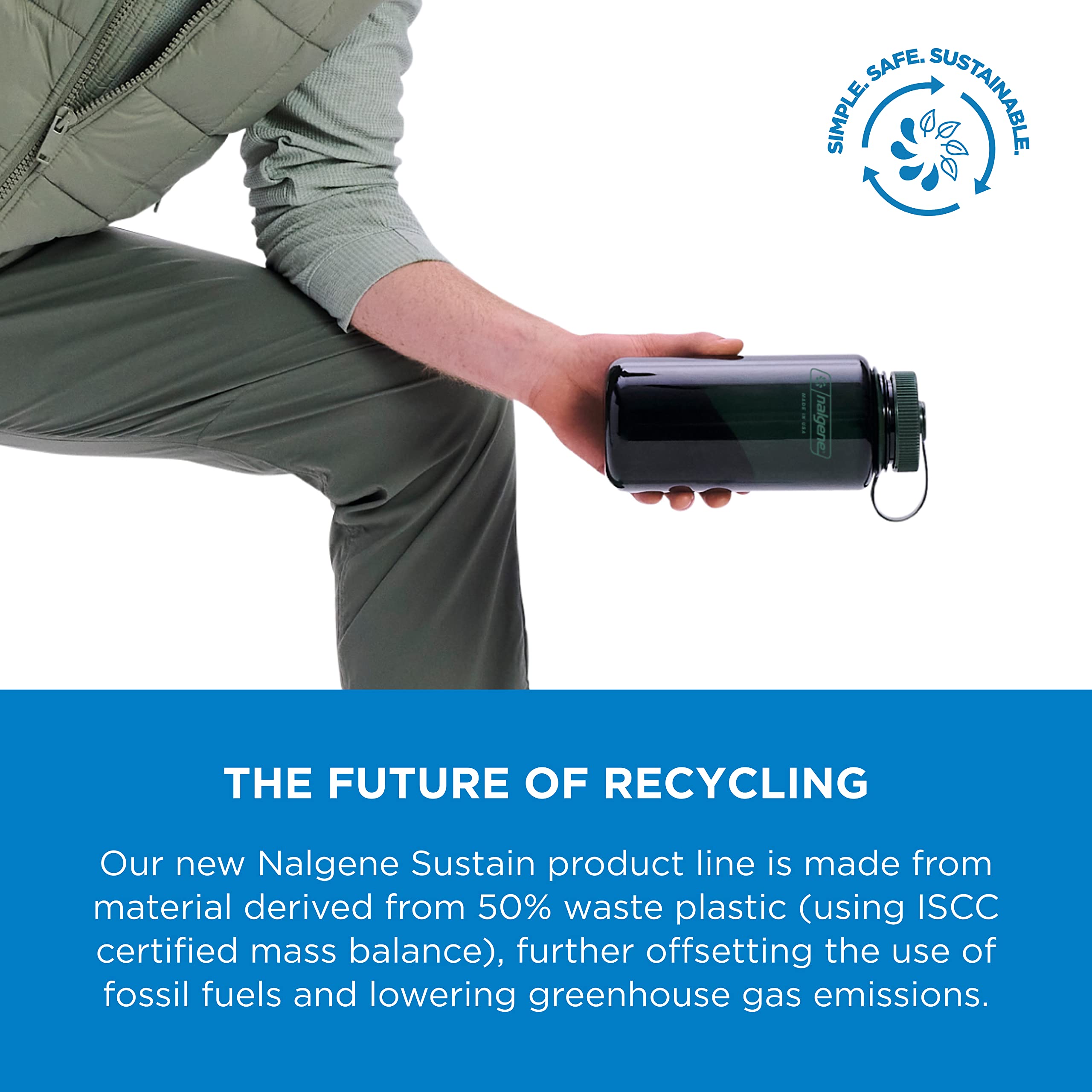 Nalgene Monochrome Bpa-Free Recycled Reusable Water Bottle For Backpacking, Hiking, Gym - 32 Oz Shatterproof Jade